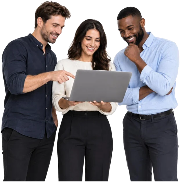 Three colleagues looking at their team's week together
