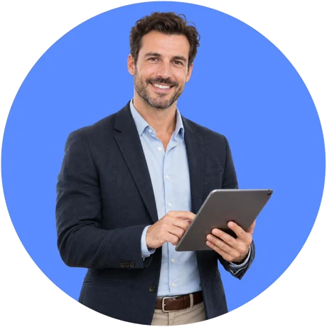 A business owner reviewing his team's week on a tablet